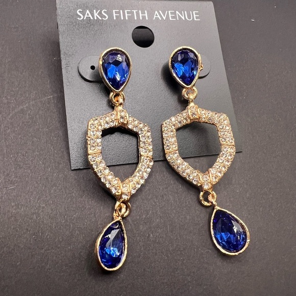 Saks Fifth Avenue Jewelry - Saks Fifth Avenue Gold and Blue Geometric Earrings